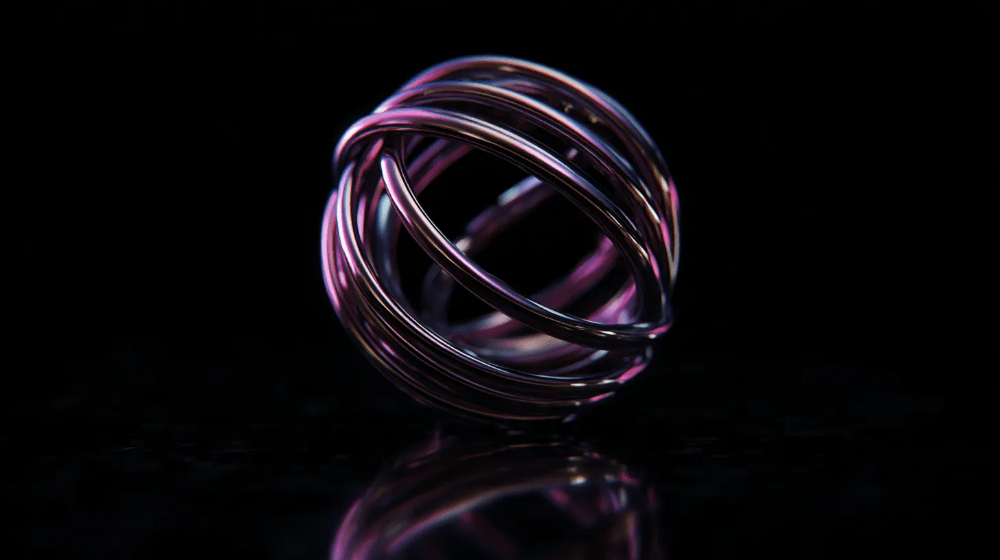 Abstract 3D rings sculpture on black, the visual signature of Misraj AI